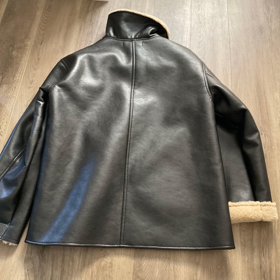 Anuke レザー ボア襟 ジャケット 黒