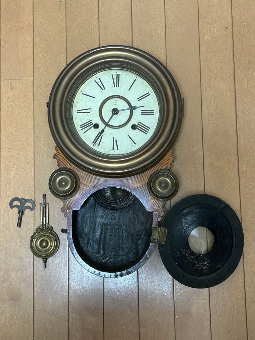 SEIKOSYA 精工舎、ダルマ 真鍮枠四つ玉アンティーク柱時計、明治大正当時物