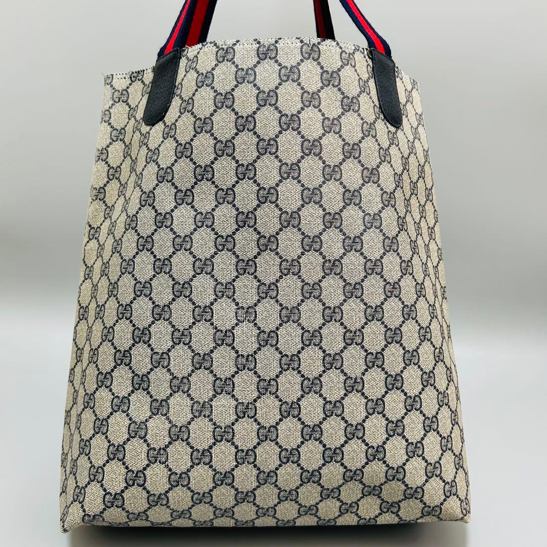 GUCCI グッチ シェリーライン GG柄 PVC トートバッグ ネイビー