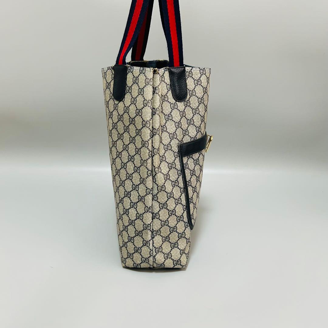 GUCCI グッチ シェリーライン GG柄 PVC トートバッグ ネイビー