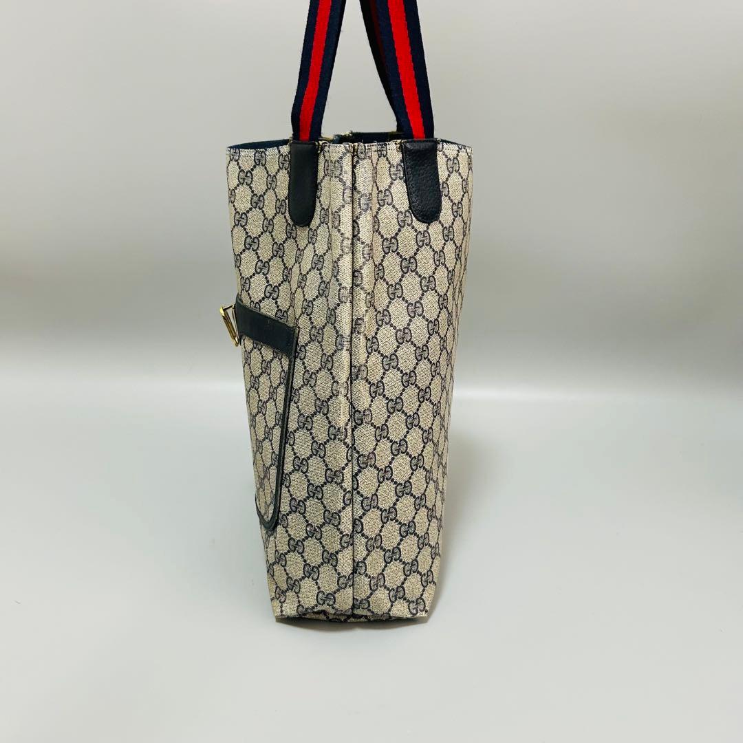 GUCCI グッチ シェリーライン GG柄 PVC トートバッグ ネイビー