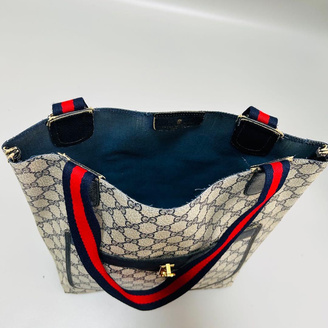 GUCCI グッチ シェリーライン GG柄 PVC トートバッグ ネイビー