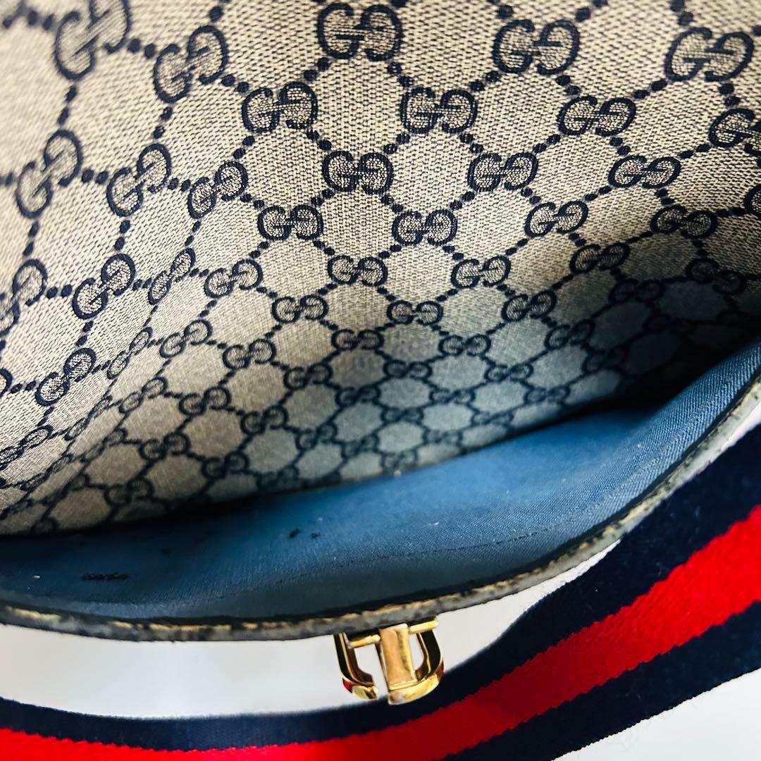 GUCCI グッチ シェリーライン GG柄 PVC トートバッグ ネイビー