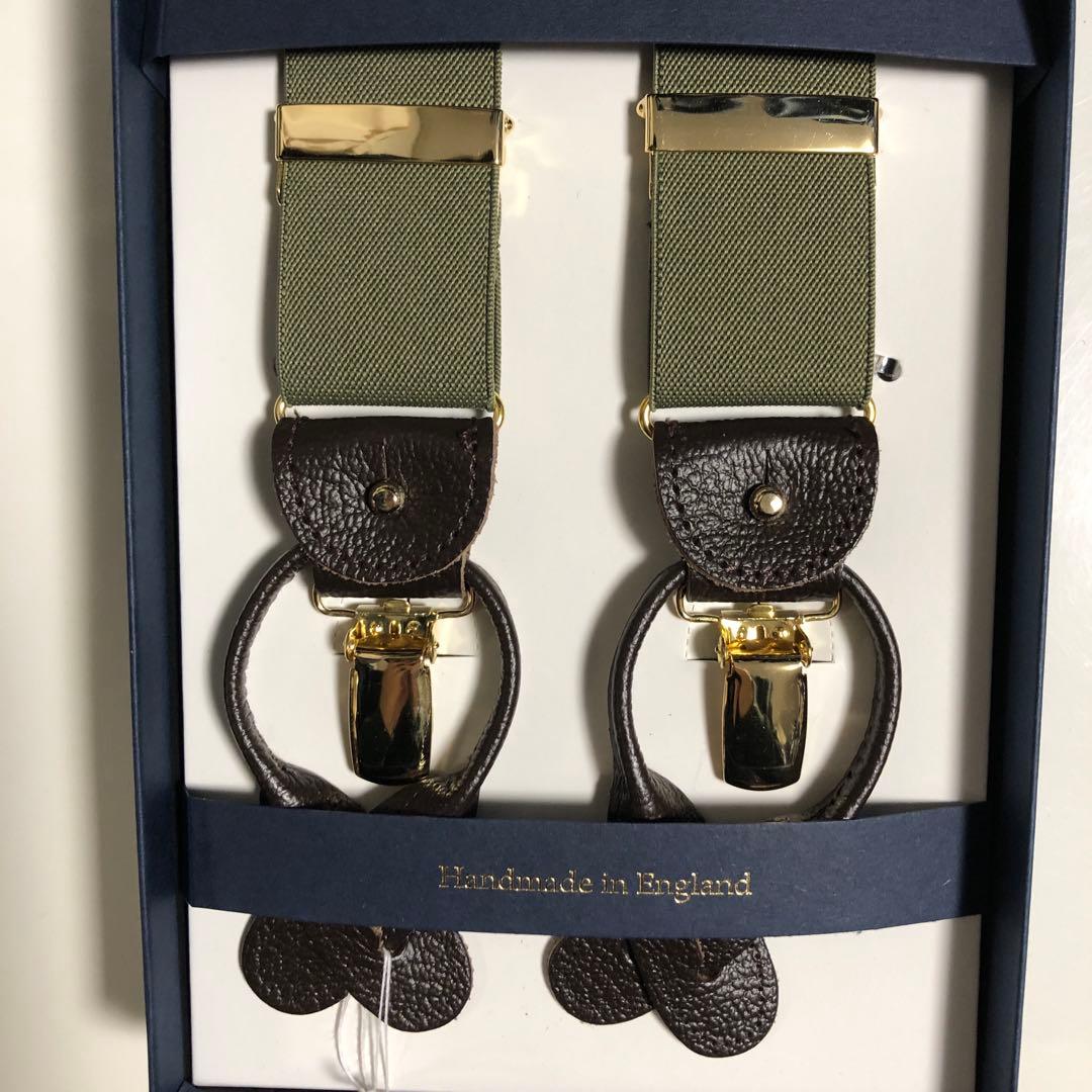 アルバートサーストン サスペンダー（オリーブグリーン無地）