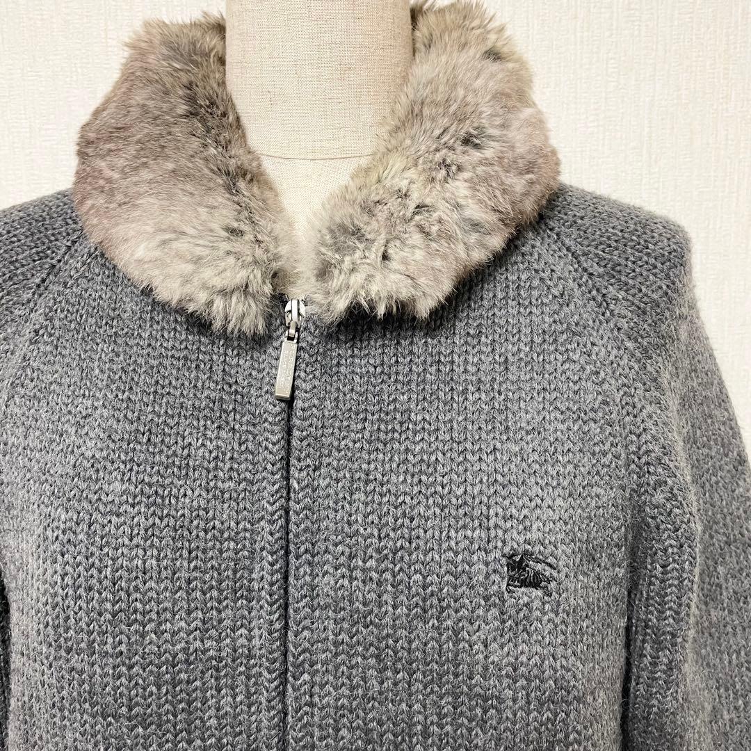 BURBERRY ノバチェック キルティング ファー ニット ブルゾン グレー