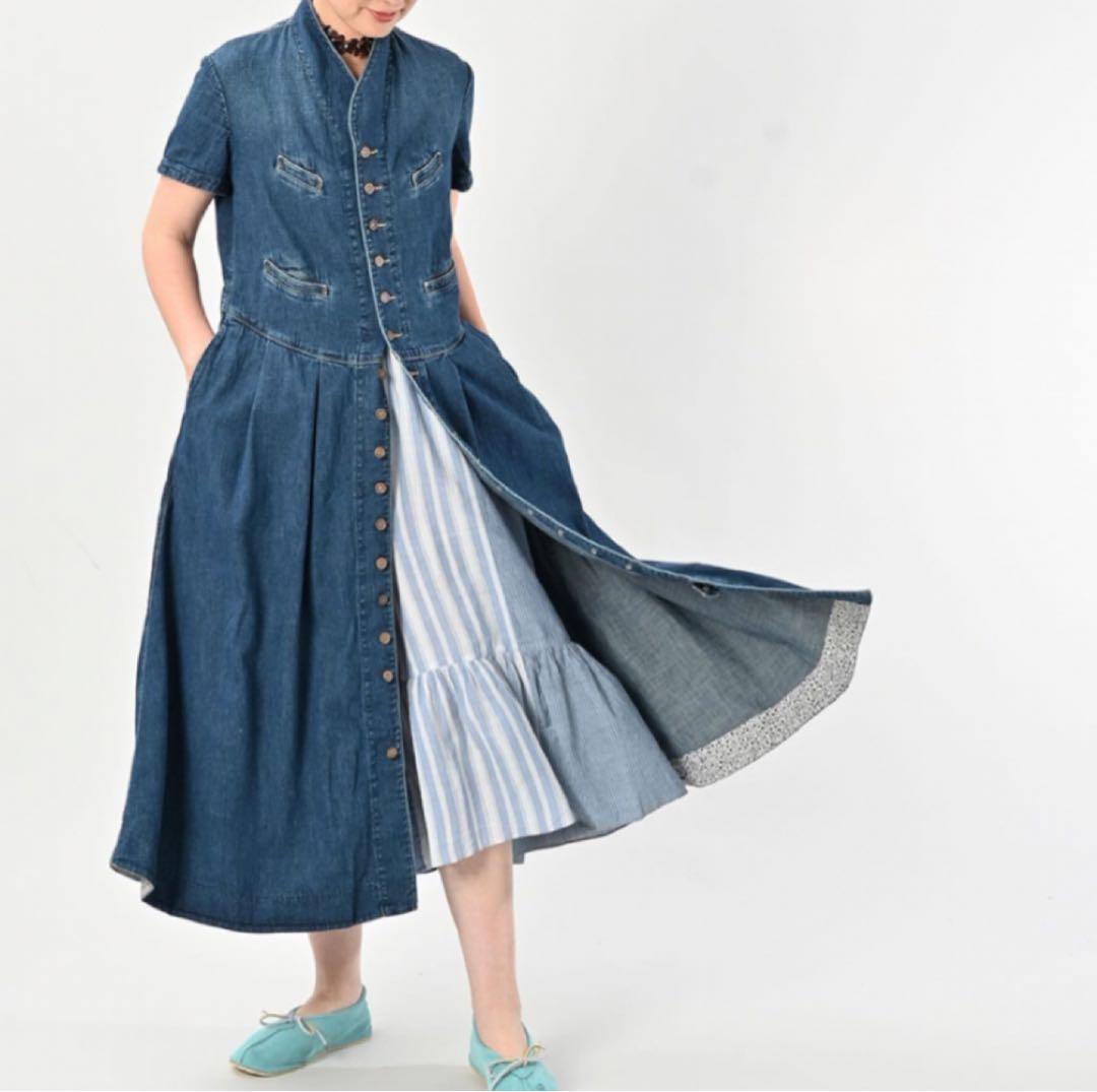 本日最終　45R 45プチデニムの袖付きベストドレス インディゴ　45rpm