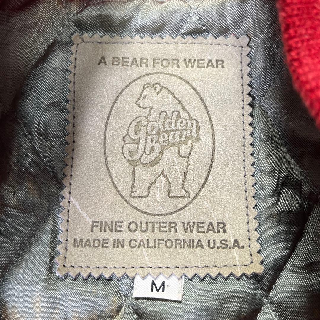 90s USA製 GOLDEN BEAR スタジャン　袖レザー　赤　M　刺繍