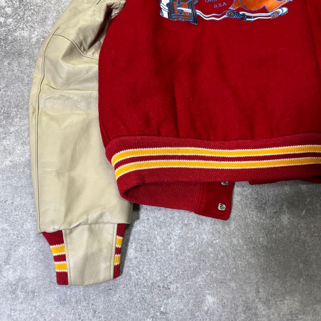 90s USA製 GOLDEN BEAR スタジャン　袖レザー　赤　M　刺繍