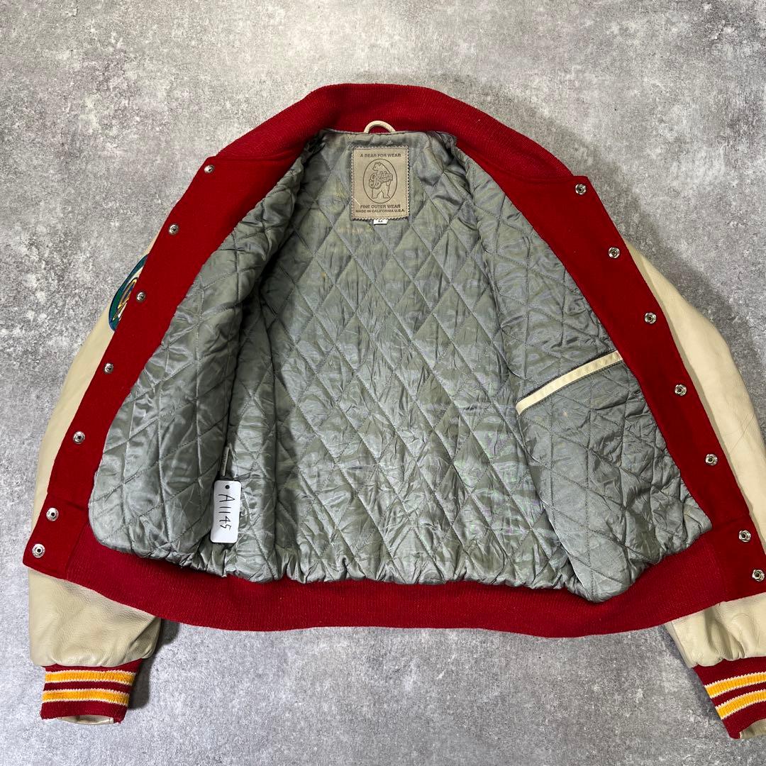 90s USA製 GOLDEN BEAR スタジャン　袖レザー　赤　M　刺繍