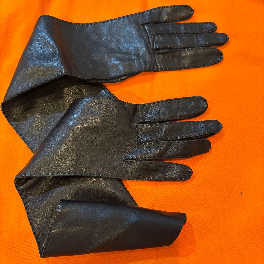 未使用美品エルメスラムスキンレザー ロンググローブ ブラック