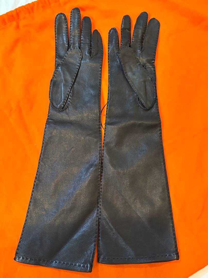 未使用美品エルメスラムスキンレザー ロンググローブ ブラック