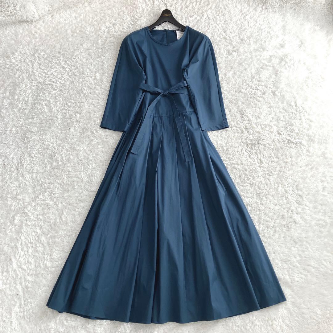 美品✨着丈118㎝ エスマックスマーラ ワンピース リボン ロング マキシ 紺