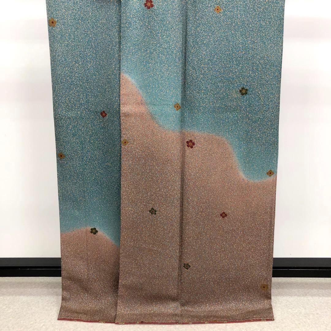 付下げ 飛び柄花柄模様 叩き染 青碧色 トールサイズ K-3226