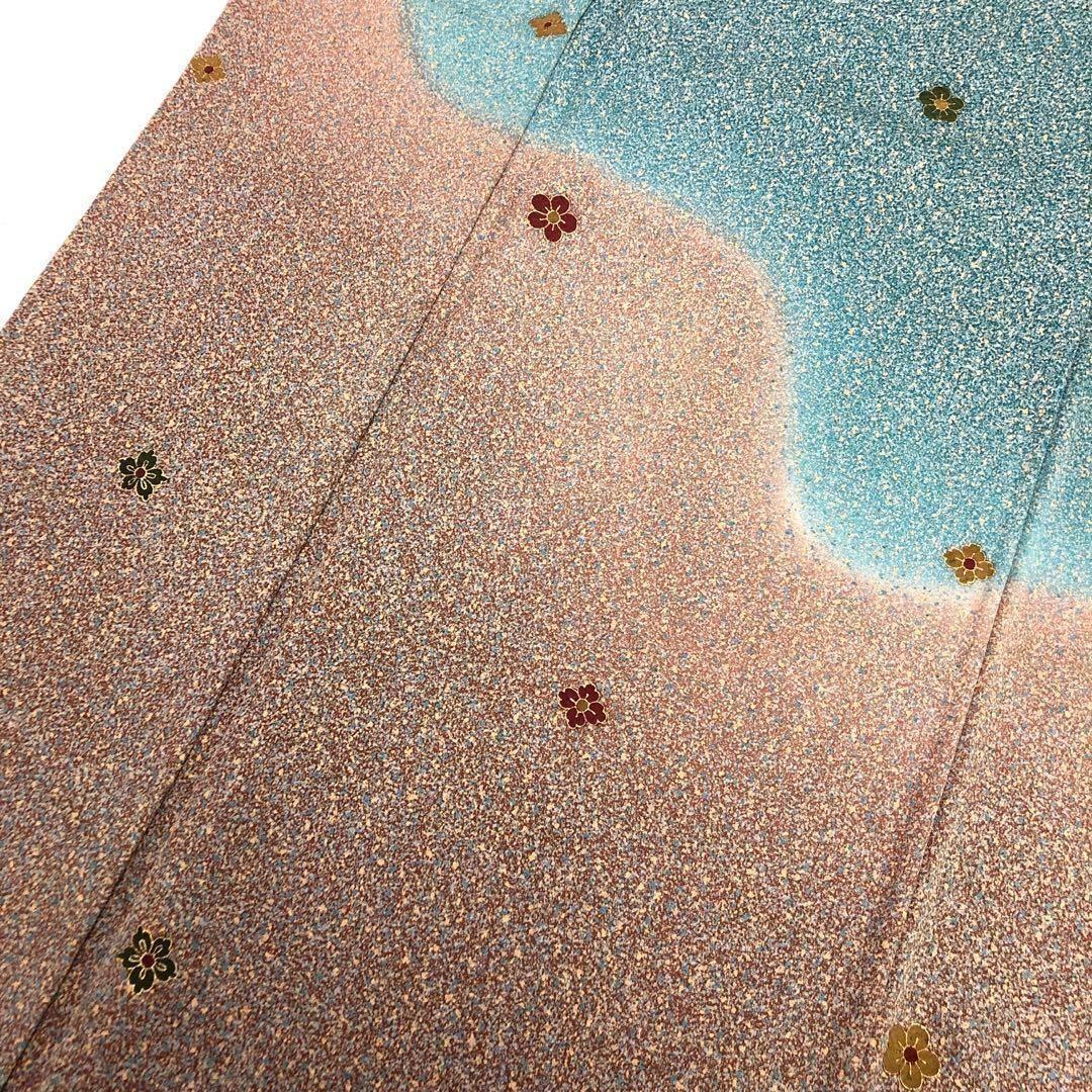 付下げ 飛び柄花柄模様 叩き染 青碧色 トールサイズ K-3226