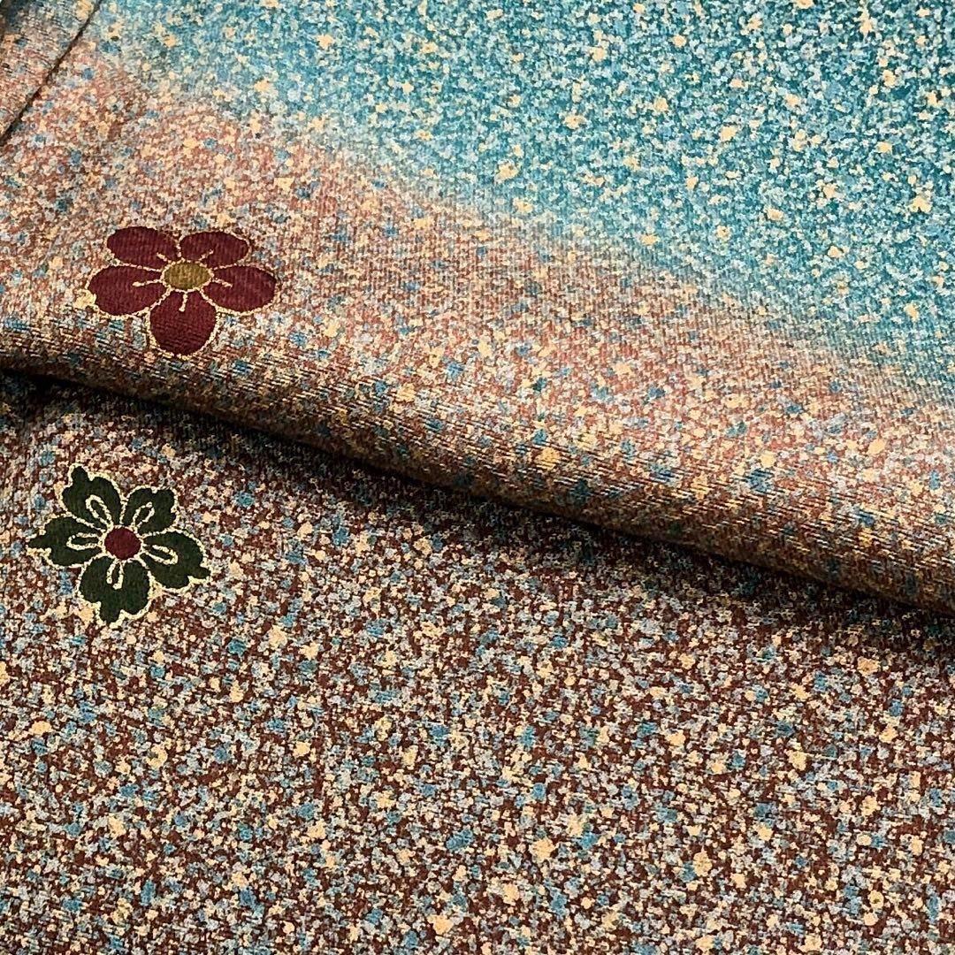 付下げ 飛び柄花柄模様 叩き染 青碧色 トールサイズ K-3226