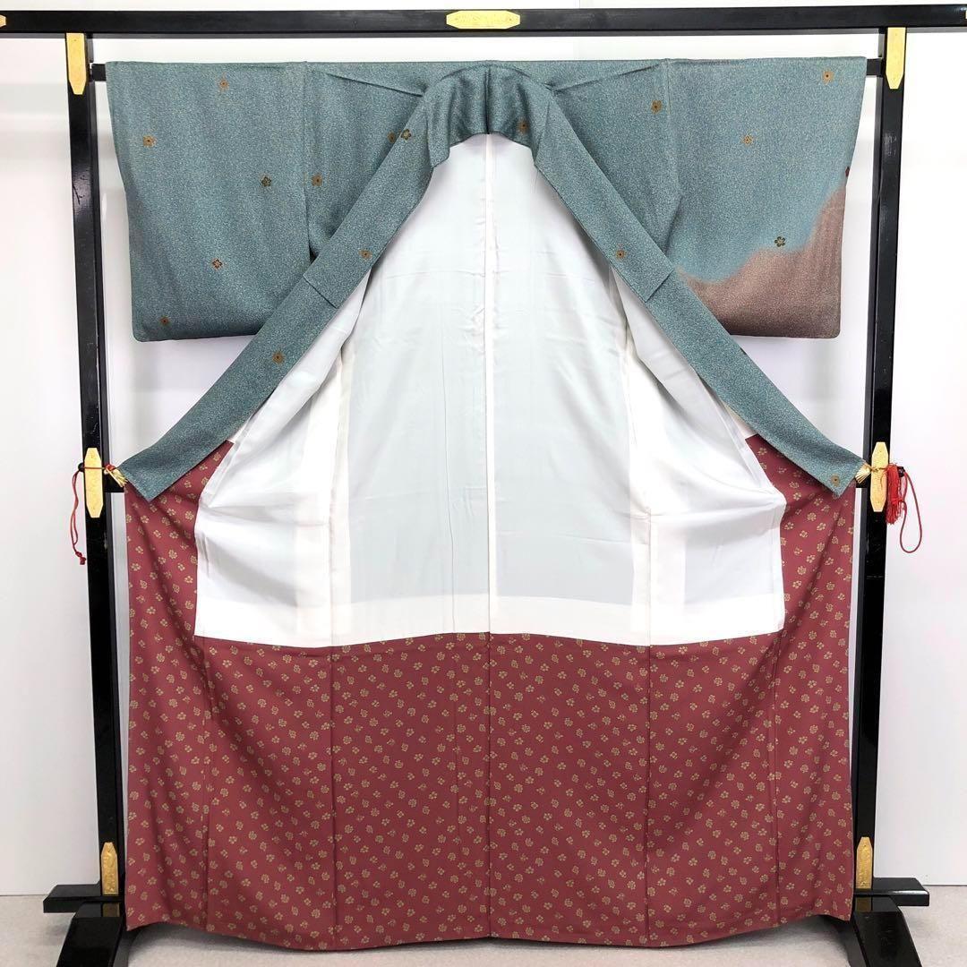 付下げ 飛び柄花柄模様 叩き染 青碧色 トールサイズ K-3226