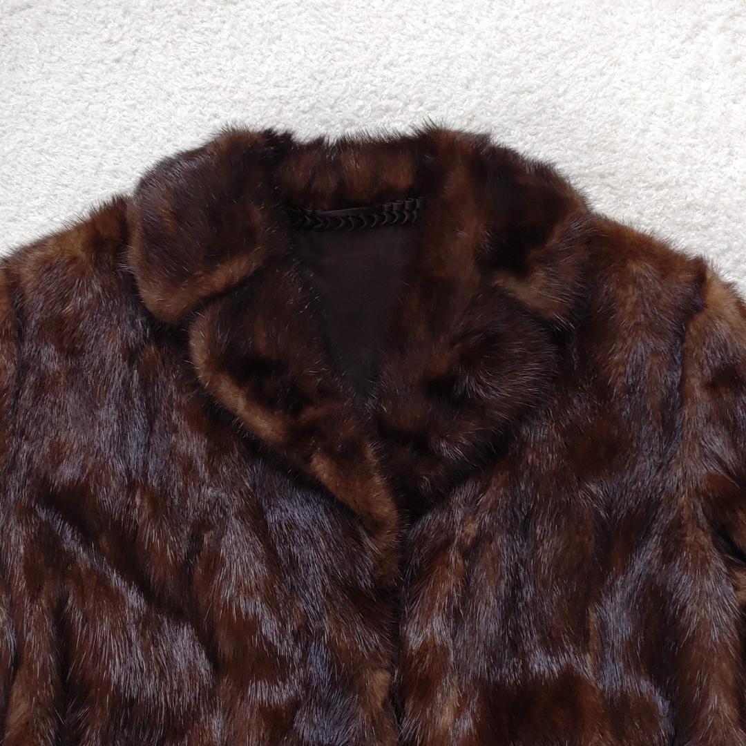 ☆美品タグ付☆ミンク 毛皮コート ファー ショールカラー ハーフ丈 L ブラウン