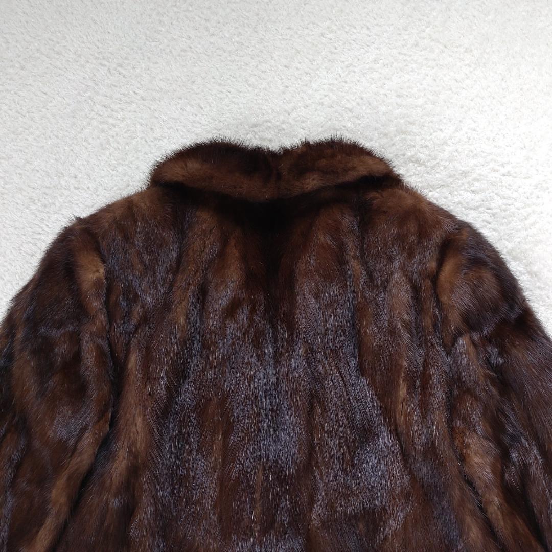 ☆美品タグ付☆ミンク 毛皮コート ファー ショールカラー ハーフ丈 L ブラウン