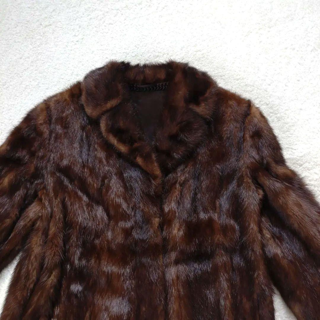 ☆美品タグ付☆ミンク 毛皮コート ファー ショールカラー ハーフ丈 L ブラウン