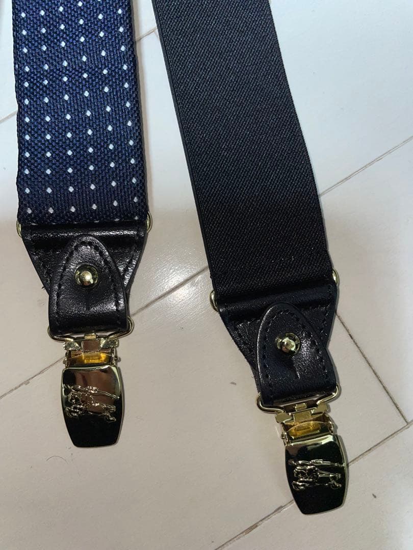 Burberry ネイビー ドット柄 サスペンダー ビンテージ バーバリー