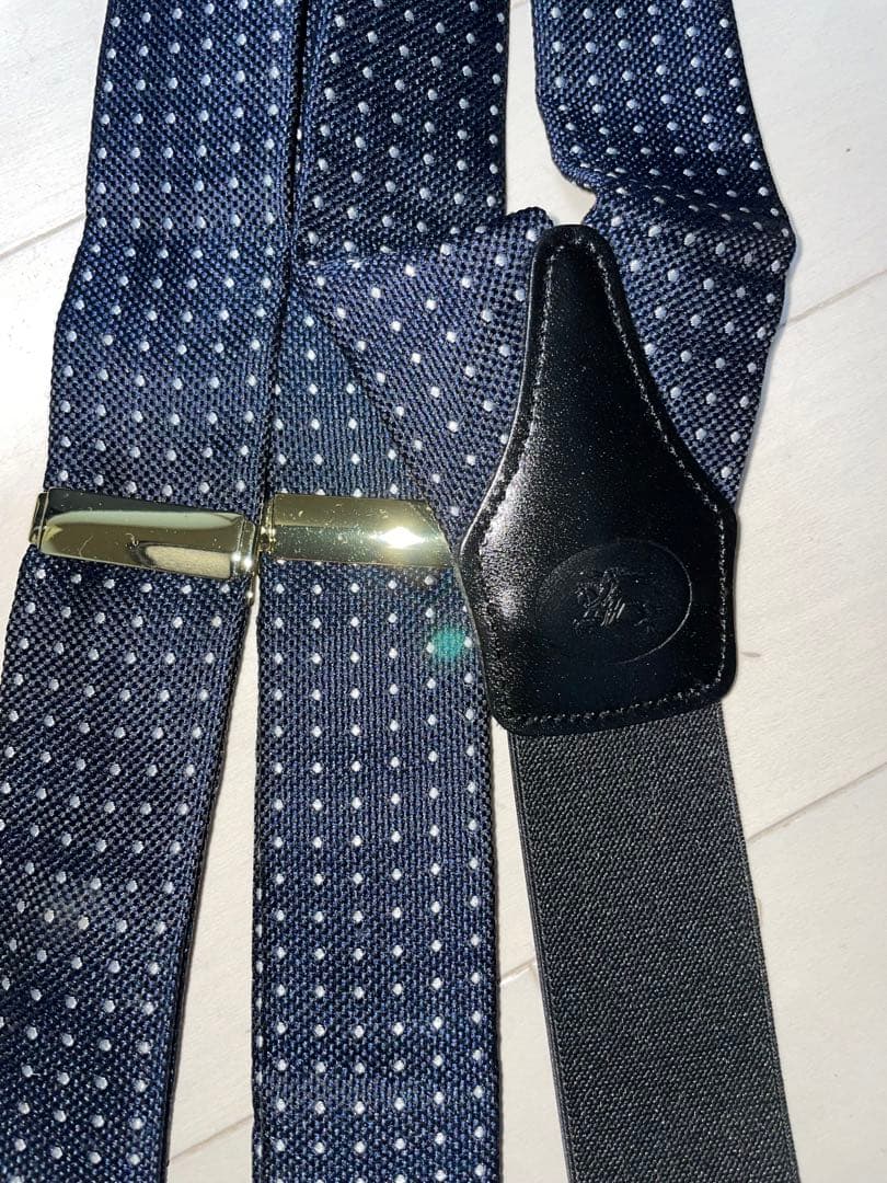 Burberry ネイビー ドット柄 サスペンダー ビンテージ バーバリー