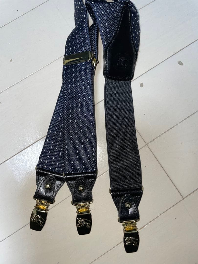 Burberry ネイビー ドット柄 サスペンダー ビンテージ バーバリー