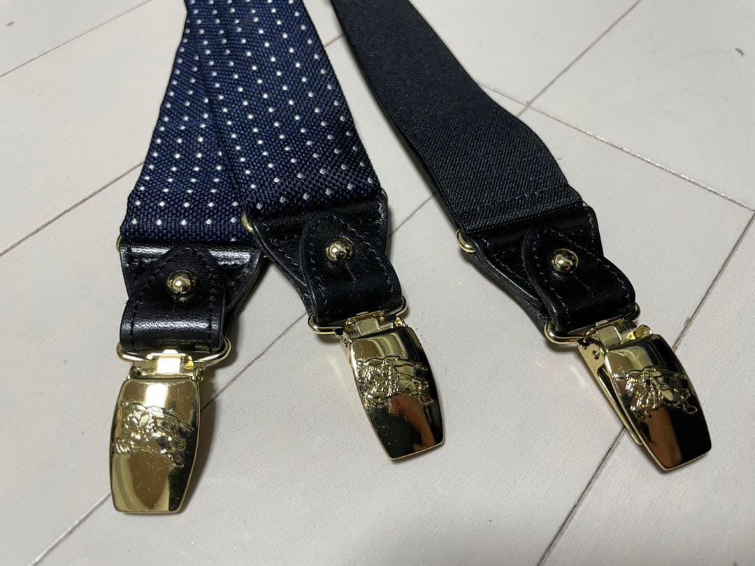 Burberry ネイビー ドット柄 サスペンダー ビンテージ バーバリー