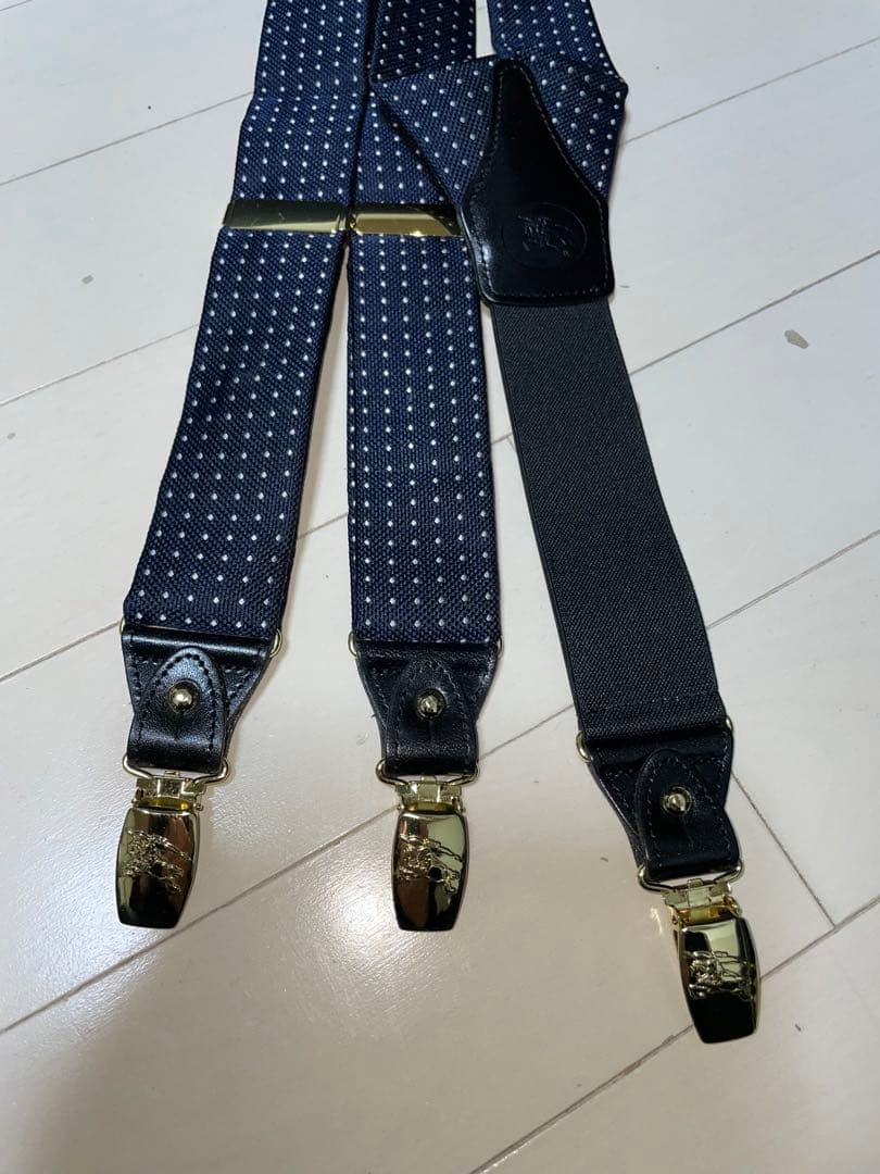 Burberry ネイビー ドット柄 サスペンダー ビンテージ バーバリー