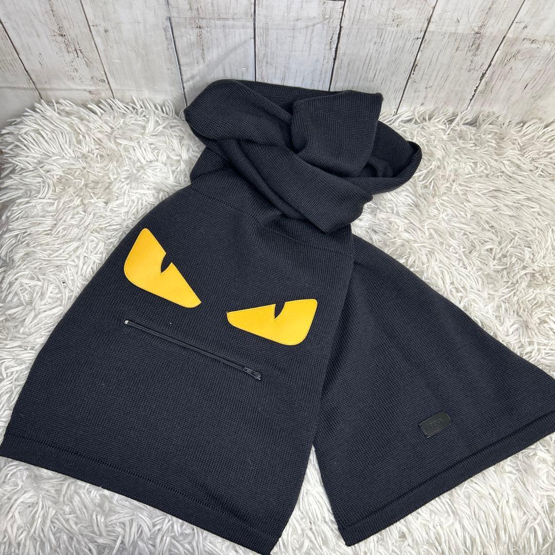 FENDI モンスター　バグズ　マフラー　ストール　ロゴ　ブラック