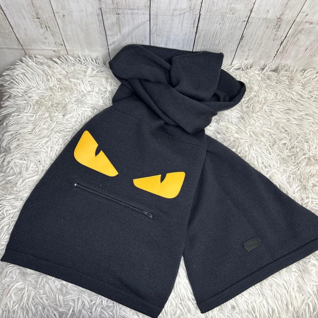 FENDI モンスター　バグズ　マフラー　ストール　ロゴ　ブラック