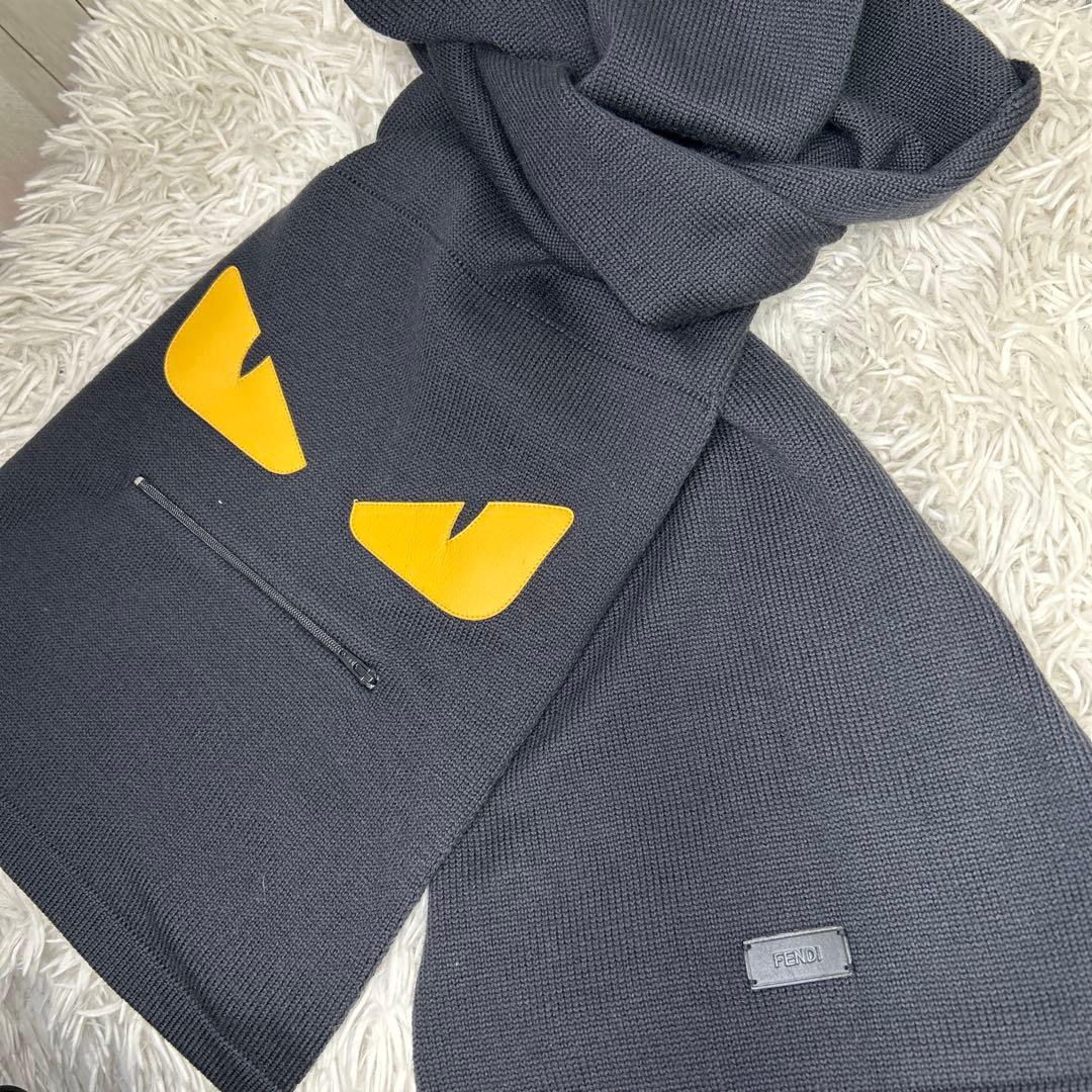 FENDI モンスター　バグズ　マフラー　ストール　ロゴ　ブラック