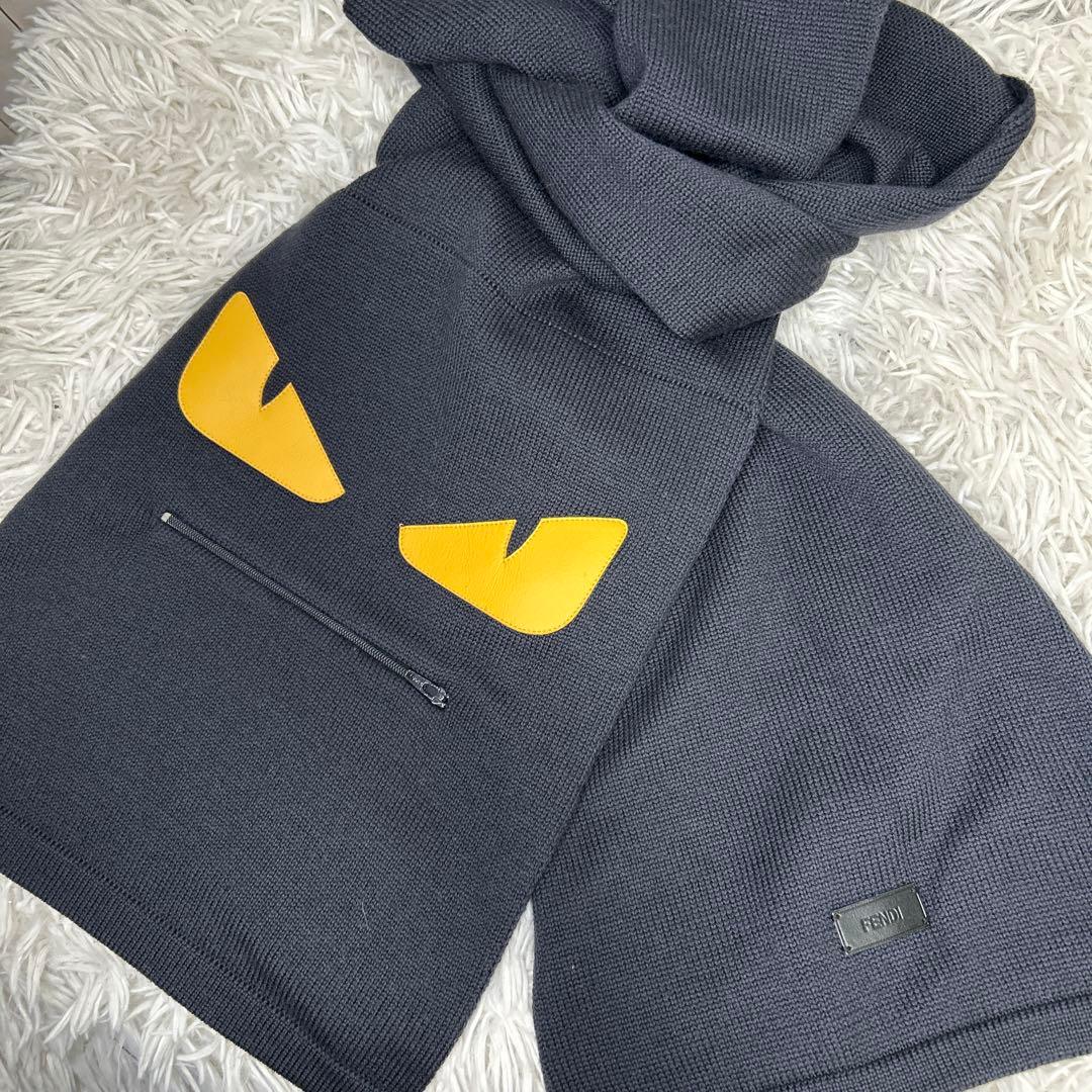 FENDI モンスター　バグズ　マフラー　ストール　ロゴ　ブラック