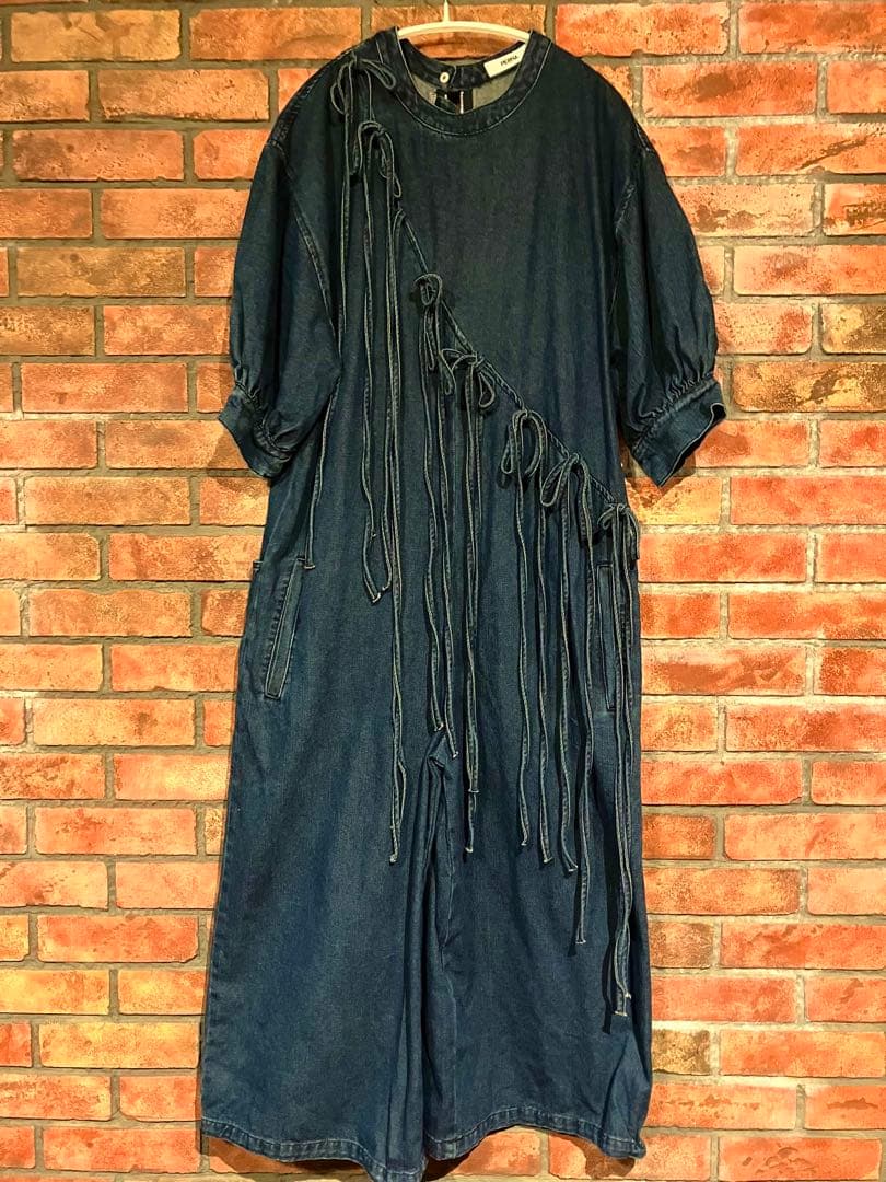 PERNAハーフスリーブデニムオールインワン