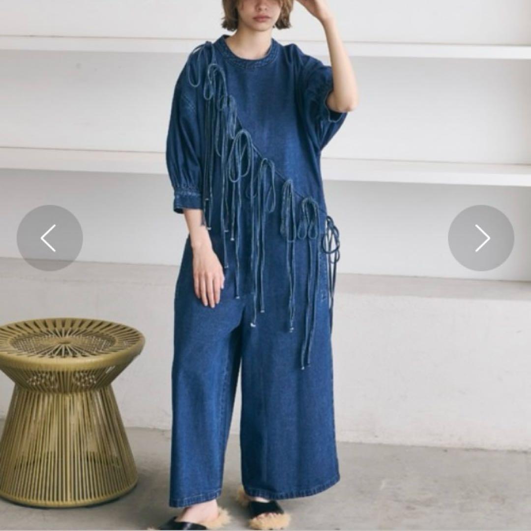 PERNAハーフスリーブデニムオールインワン