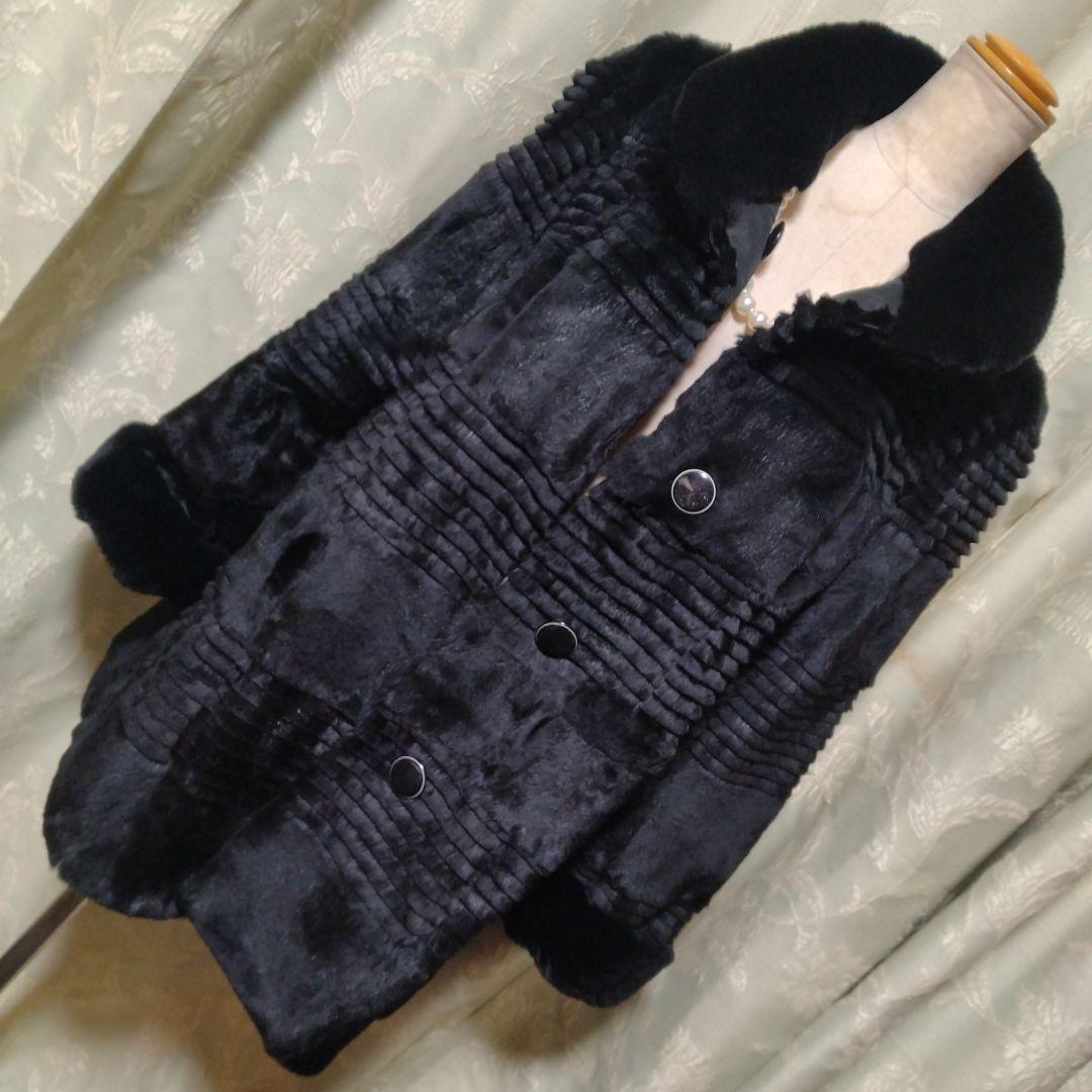 美品✩襟も袖口もふかふかです✩リバーシブル✩レッキス✩ファーコート✩ブラック✩