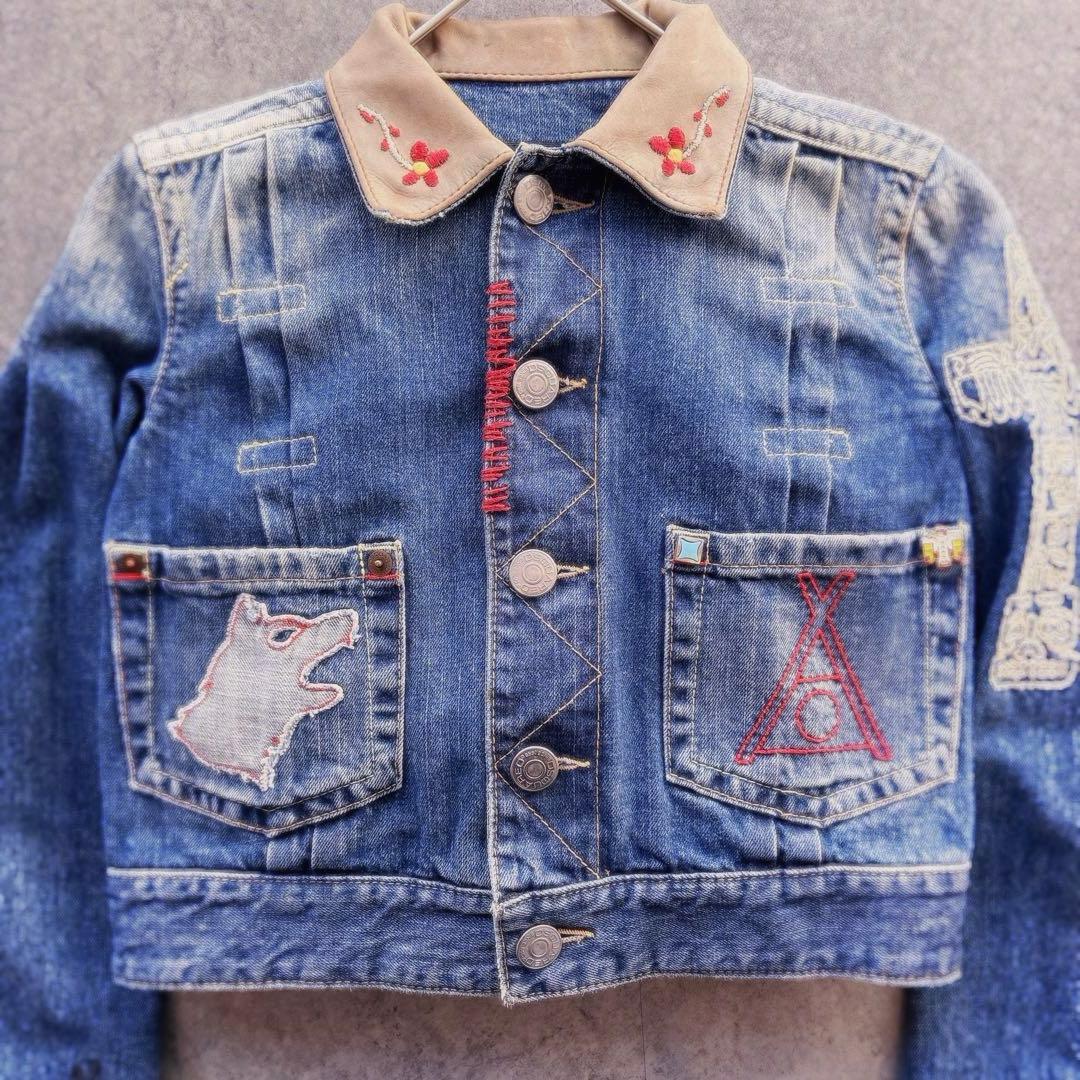 DSQUARED2 クロップド丈 デニムジャケット 本革襟 刺繍 y2k