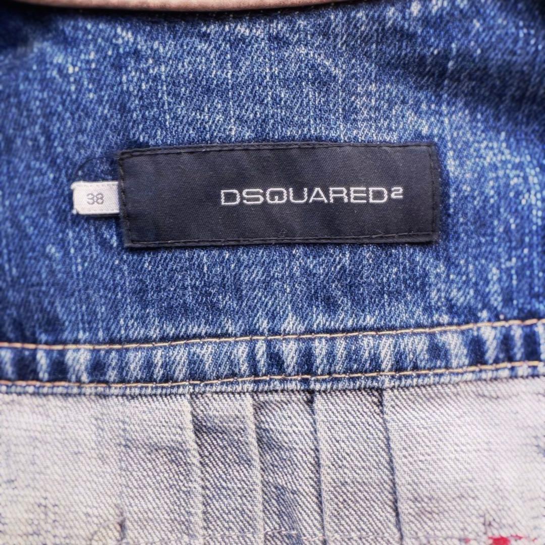 DSQUARED2 クロップド丈 デニムジャケット 本革襟 刺繍 y2k