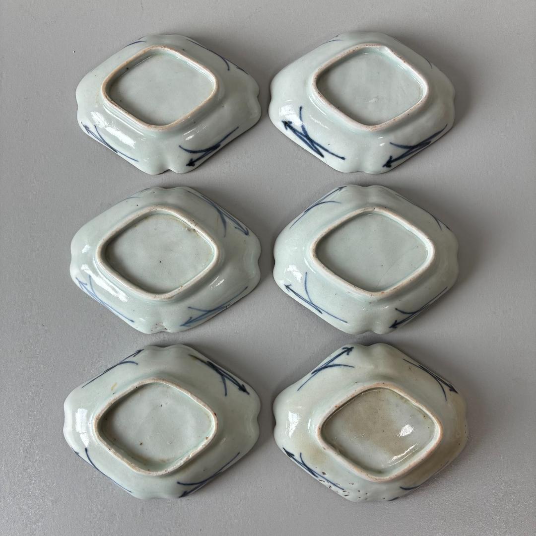 古伊万里　型紙摺印判　染付　小皿　 豆皿　6客