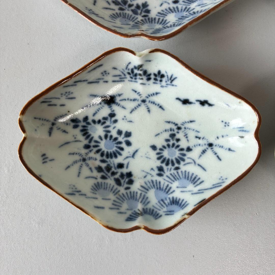 古伊万里　型紙摺印判　染付　小皿　 豆皿　6客