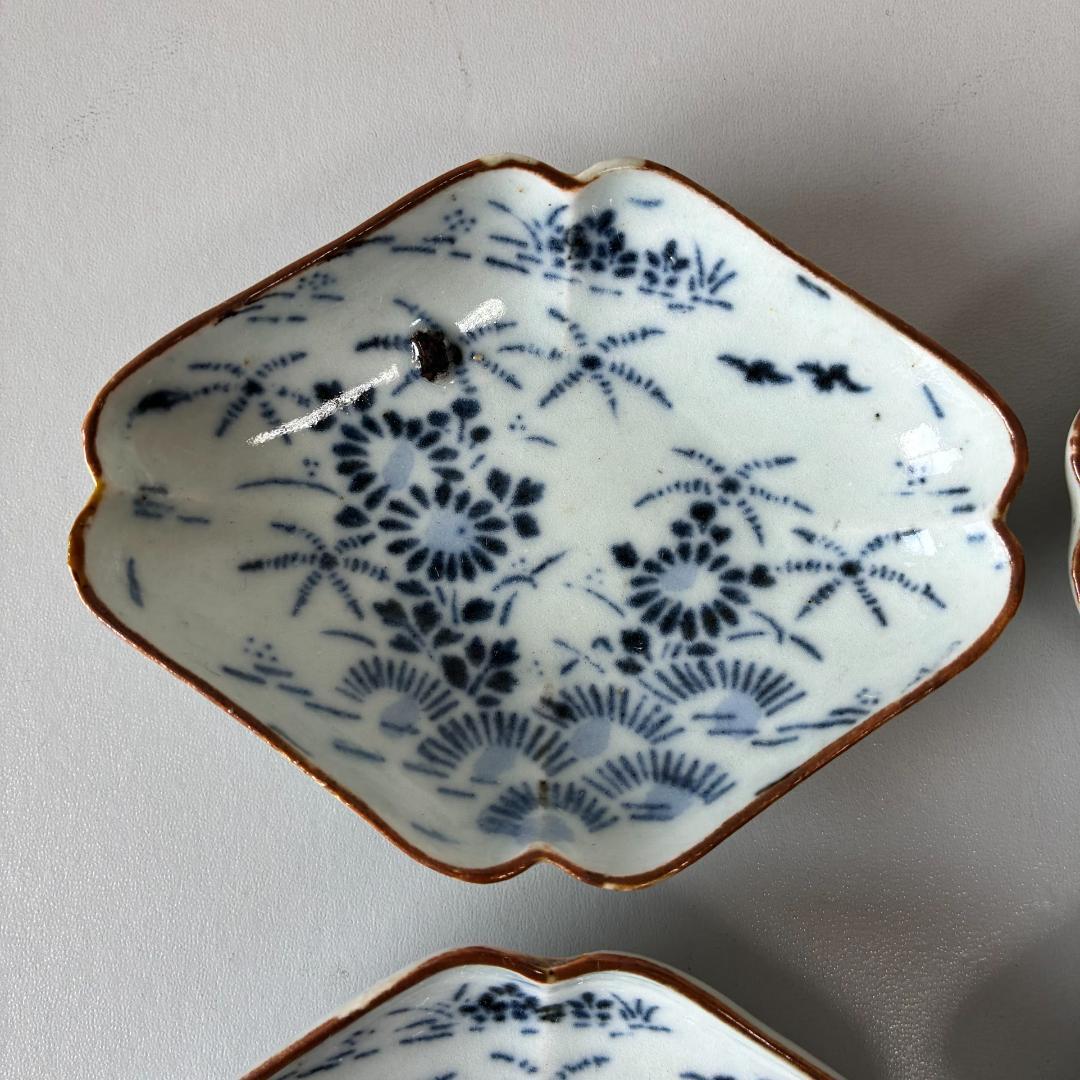 古伊万里　型紙摺印判　染付　小皿　 豆皿　6客