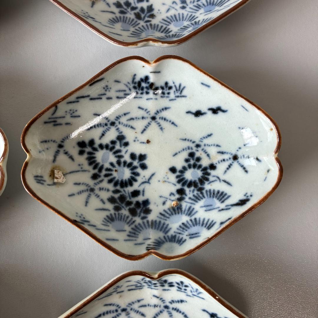 古伊万里　型紙摺印判　染付　小皿　 豆皿　6客