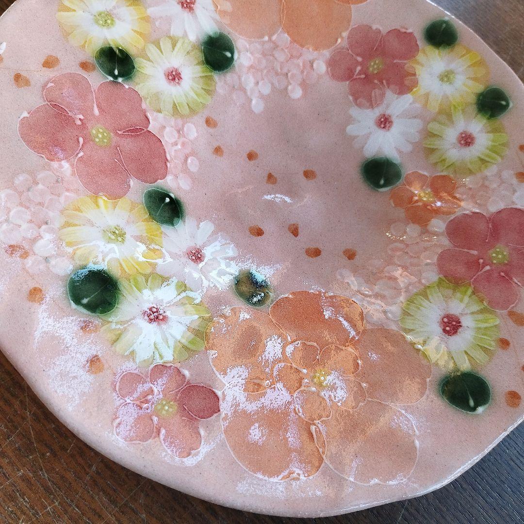 【新品・未使用】工房ゆずりは　紅彩花化粧　パスタ皿　カレー皿　陶器　食器　料理