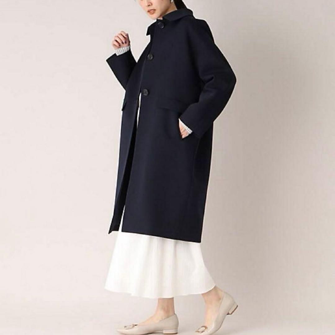 新品【アンタイトル UNTITLED】コクーン　ステンカラー　コート　ネイビー