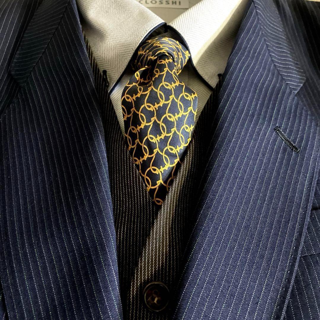 未使用 オッドベスト GUCCI グッチ ネクタイ ストライプ 濃紺スーツ L