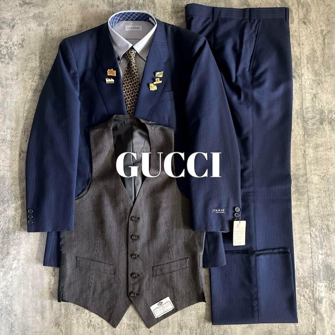 未使用 オッドベスト GUCCI グッチ ネクタイ ストライプ 濃紺スーツ L