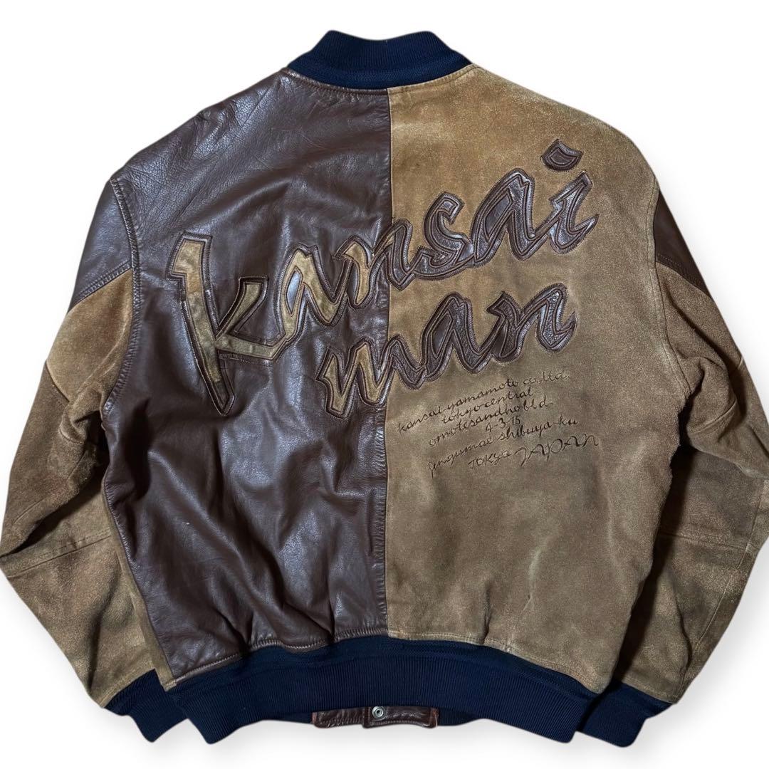 KANSAI MAN クレイジーパターン バックロゴ レザースタジャン Mサイズ