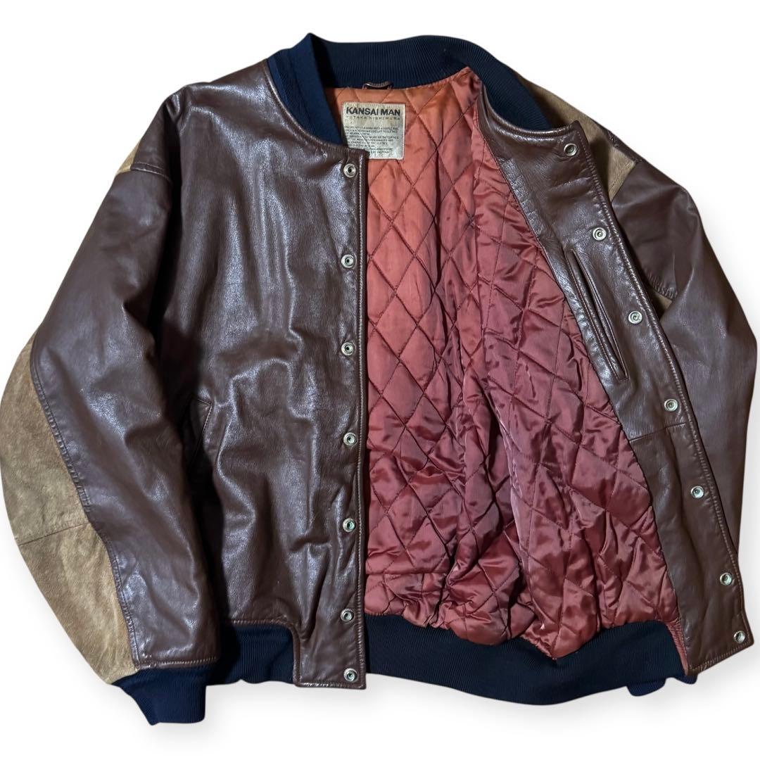 KANSAI MAN クレイジーパターン バックロゴ レザースタジャン Mサイズ