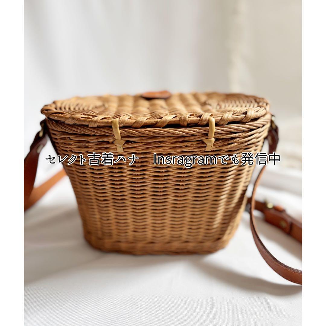 25115 ラタン　かご　バスケット　ショルダー　バスケットバッグ レザー