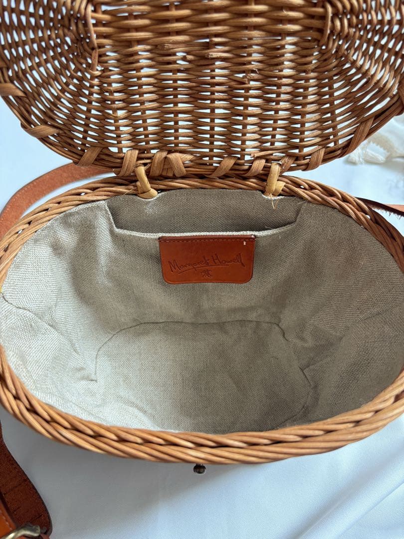 25115 ラタン　かご　バスケット　ショルダー　バスケットバッグ レザー