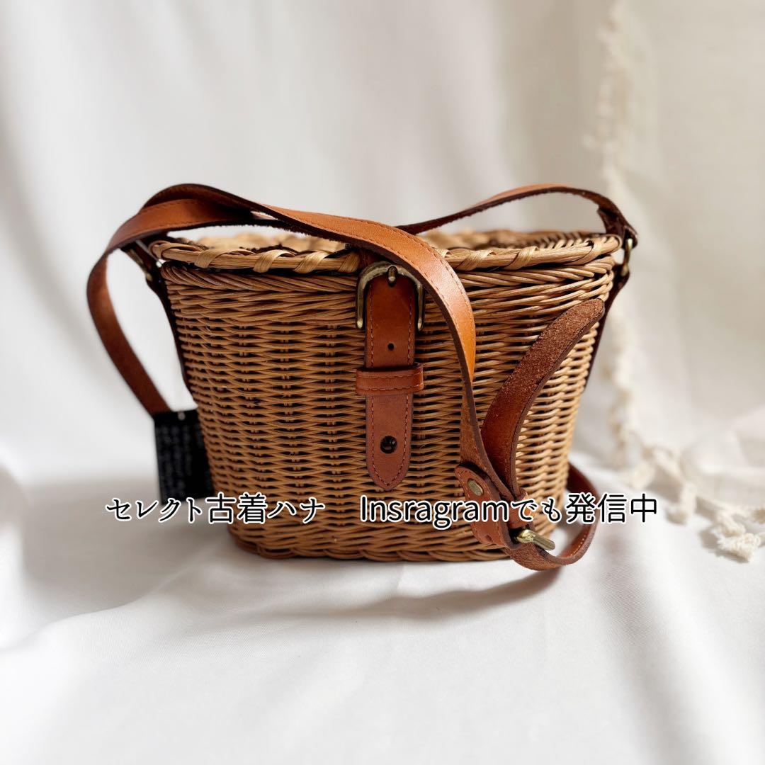 25115 ラタン　かご　バスケット　ショルダー　バスケットバッグ レザー